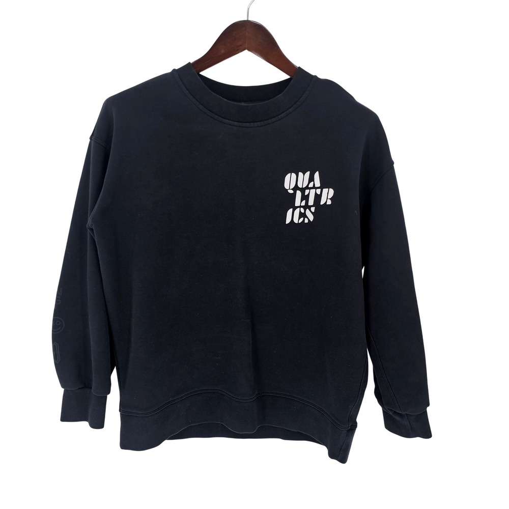 Lululemon x Qualtrics Black Crewneck Sweatshirt Graphic Print Sleeve Fade Size 4